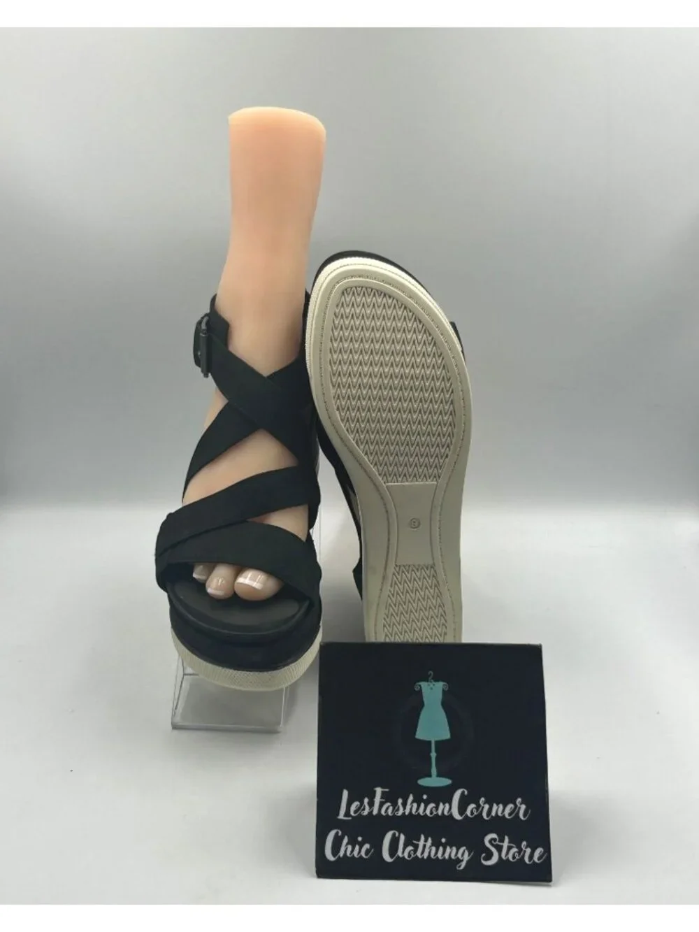 Eileen Fisher Women's Black Suede Strappy Boost Wedge Sandal Size 9 3760